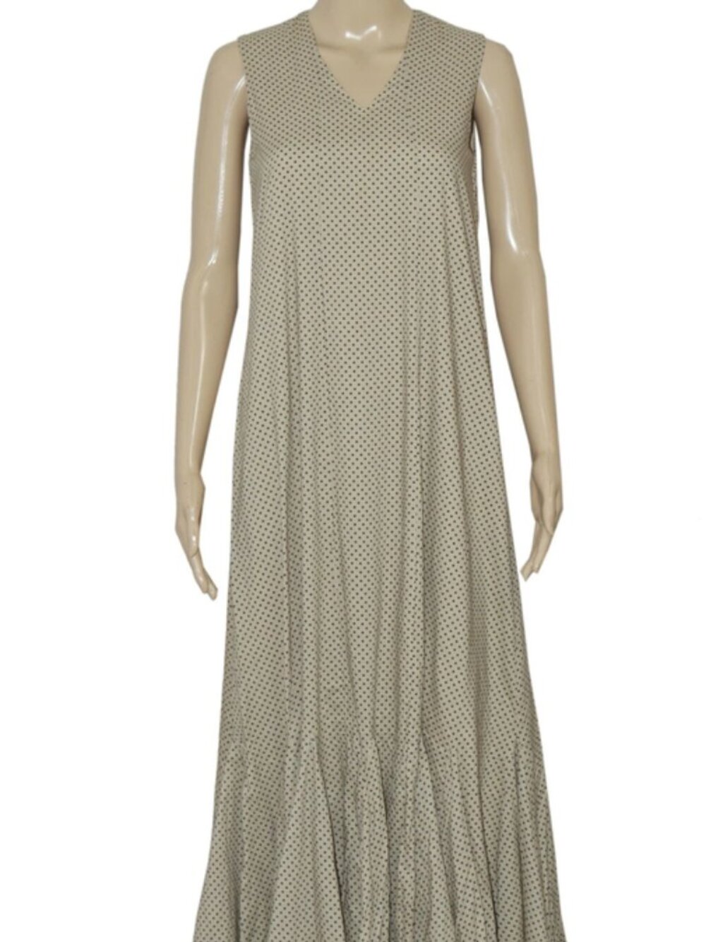 Mariha Womens Dot Printed Pleated Beige Flayered Maxi Dress S 36